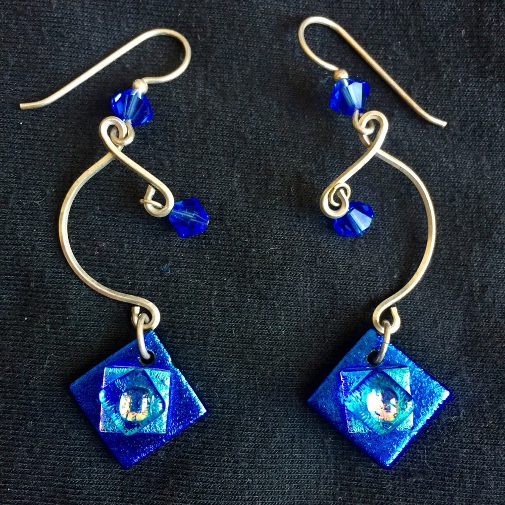 3/$15 - Dichroic glass/beadwork earrings